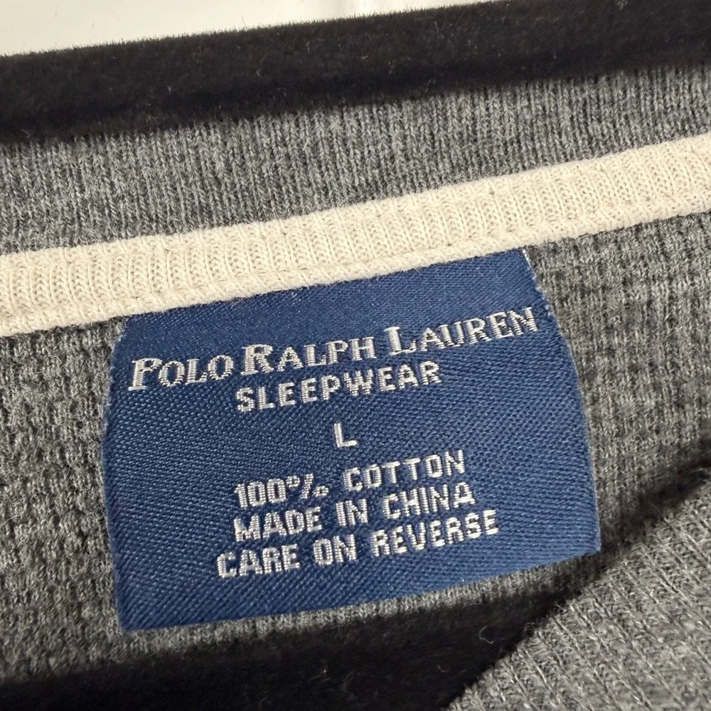 Polo Ralph Lauren Mens Thermal Shirt‎ Large Charcoal Grey Waffle Knit Sleepwear